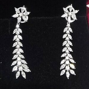 New ✔️18K WG Natural Diamond Marquis Design Drop Earrings ~ 2.32 TCW